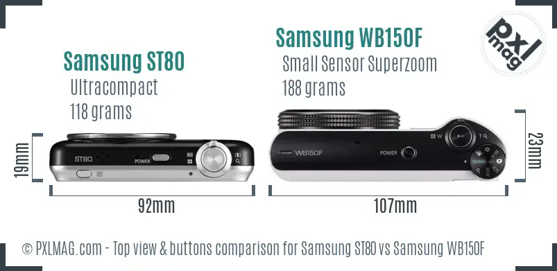 Samsung ST80 vs Samsung WB150F top view buttons comparison