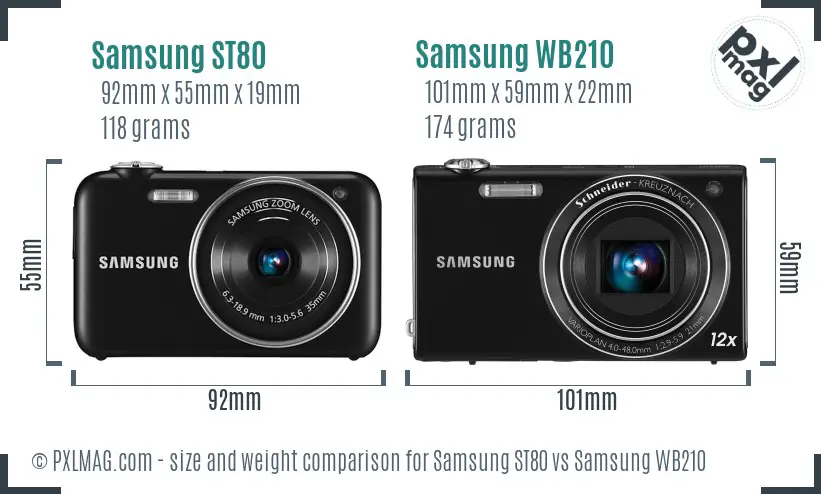 Samsung ST80 vs Samsung WB210 size comparison