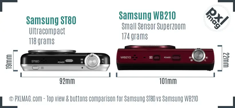Samsung ST80 vs Samsung WB210 top view buttons comparison