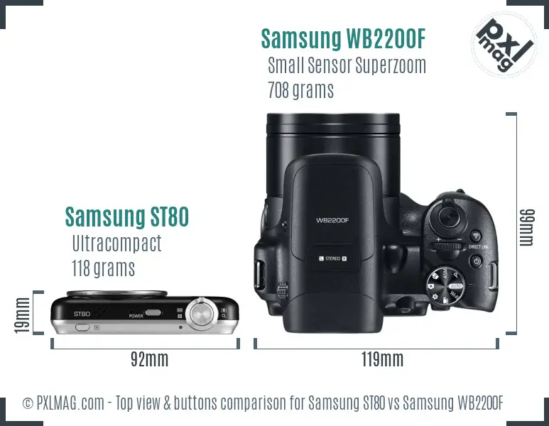 Samsung ST80 vs Samsung WB2200F top view buttons comparison