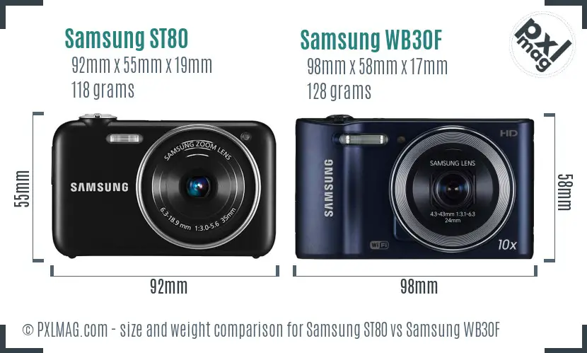 Samsung ST80 vs Samsung WB30F size comparison