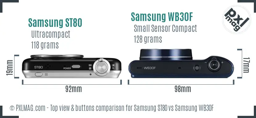Samsung ST80 vs Samsung WB30F top view buttons comparison