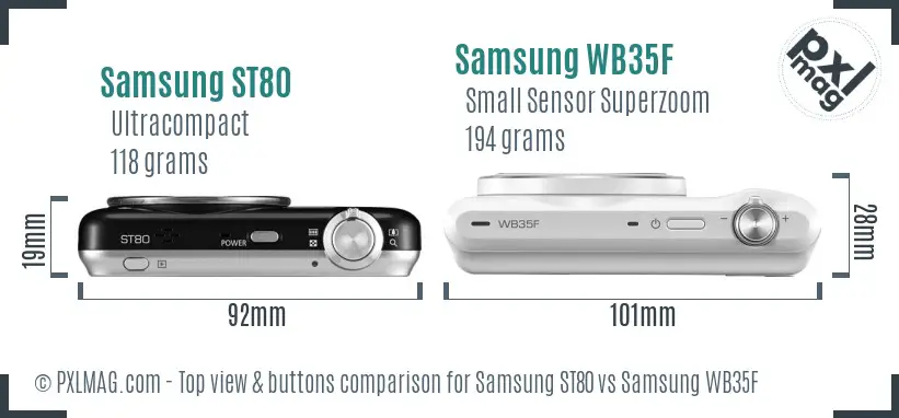Samsung ST80 vs Samsung WB35F top view buttons comparison