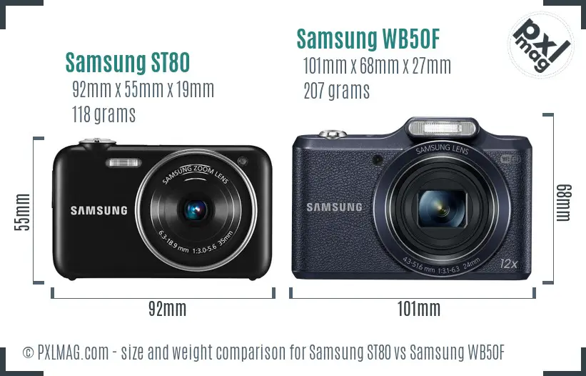Samsung ST80 vs Samsung WB50F size comparison