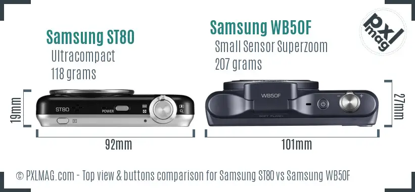 Samsung ST80 vs Samsung WB50F top view buttons comparison