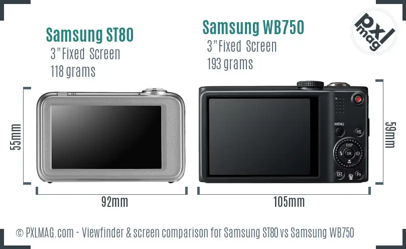 Samsung ST80 vs Samsung WB750 Screen and Viewfinder comparison