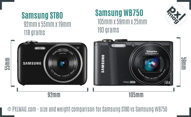 Samsung ST80 vs Samsung WB750 size comparison
