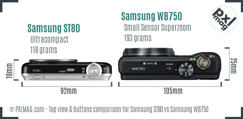 Samsung ST80 vs Samsung WB750 top view buttons comparison