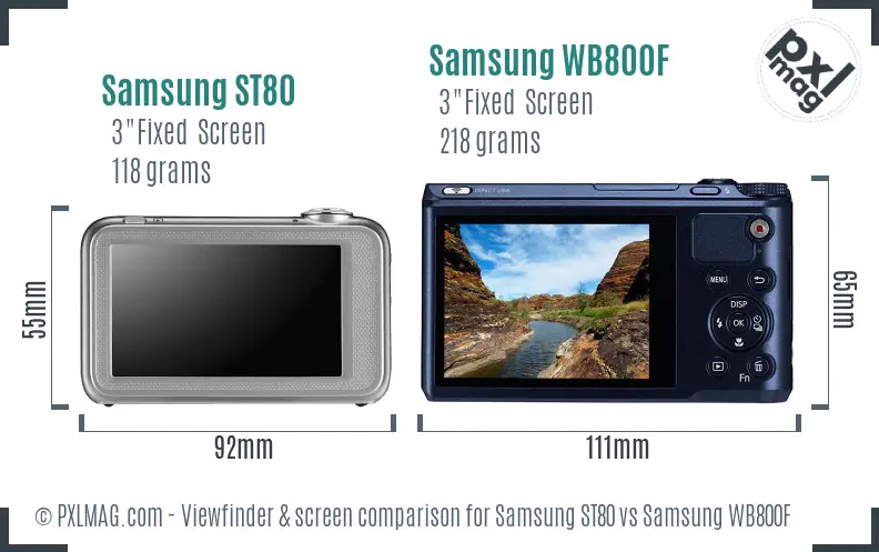 Samsung ST80 vs Samsung WB800F Screen and Viewfinder comparison