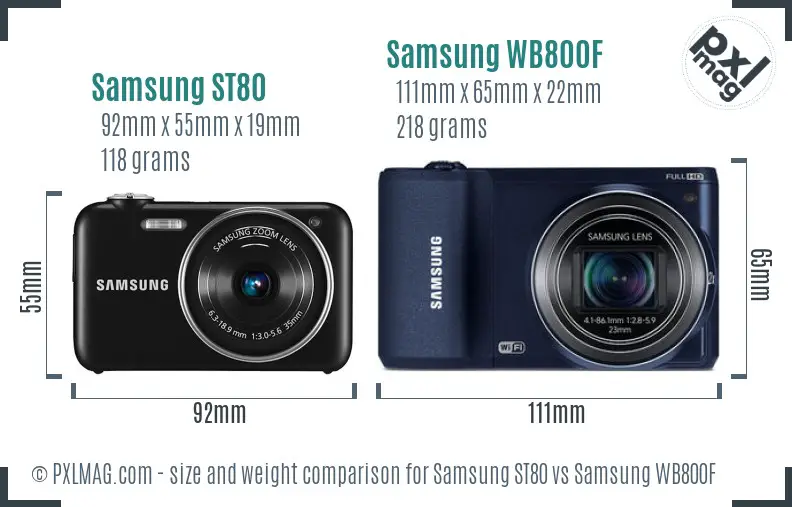 Samsung ST80 vs Samsung WB800F size comparison