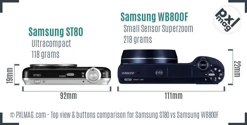 Samsung ST80 vs Samsung WB800F top view buttons comparison