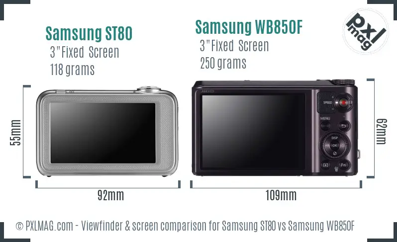 Samsung ST80 vs Samsung WB850F Screen and Viewfinder comparison