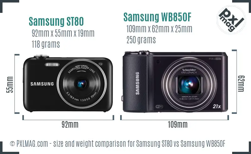Samsung ST80 vs Samsung WB850F size comparison
