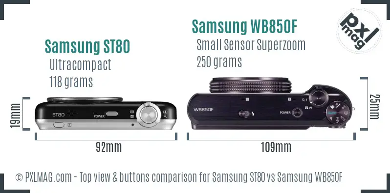 Samsung ST80 vs Samsung WB850F top view buttons comparison