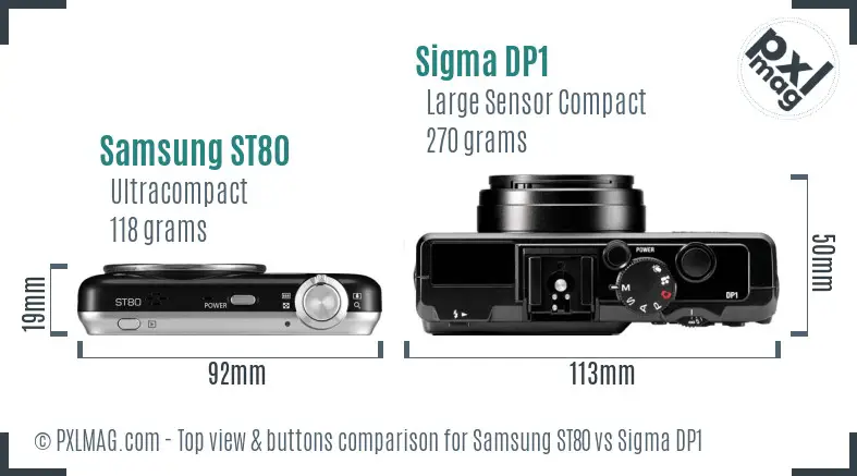 Samsung ST80 vs Sigma DP1 top view buttons comparison