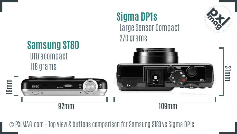 Samsung ST80 vs Sigma DP1s top view buttons comparison