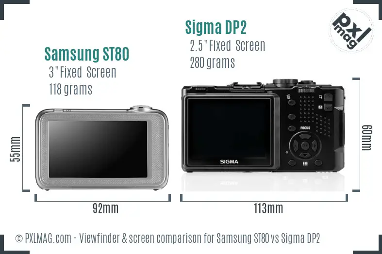 Samsung ST80 vs Sigma DP2 Screen and Viewfinder comparison