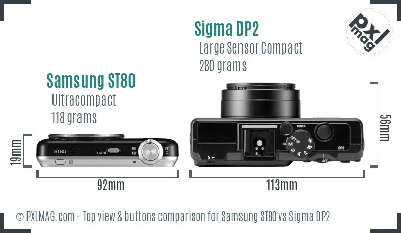 Samsung ST80 vs Sigma DP2 top view buttons comparison Samsung ST80 vs Sigma DP2 top view buttons comparison