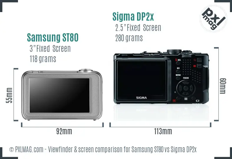 Samsung ST80 vs Sigma DP2x Screen and Viewfinder comparison