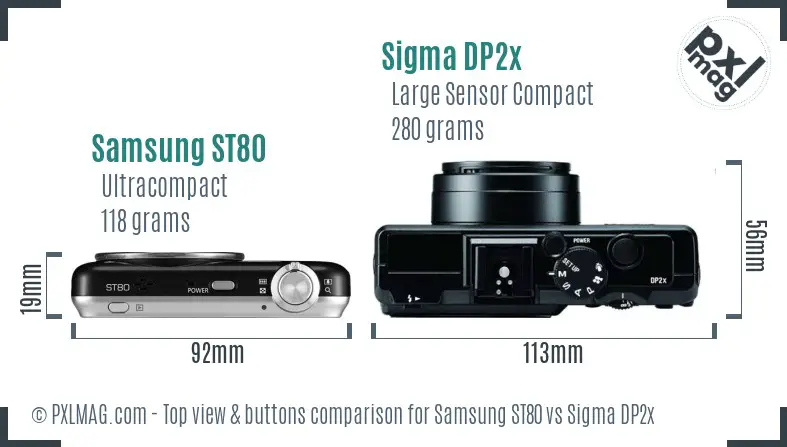 Samsung ST80 vs Sigma DP2x top view buttons comparison