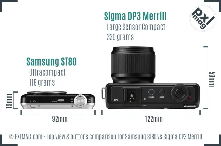 Samsung ST80 vs Sigma DP3 Merrill top view buttons comparison