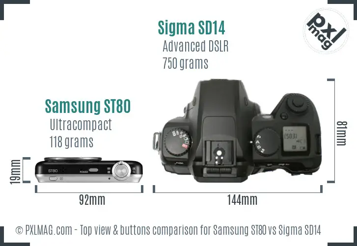Samsung ST80 vs Sigma SD14 top view buttons comparison