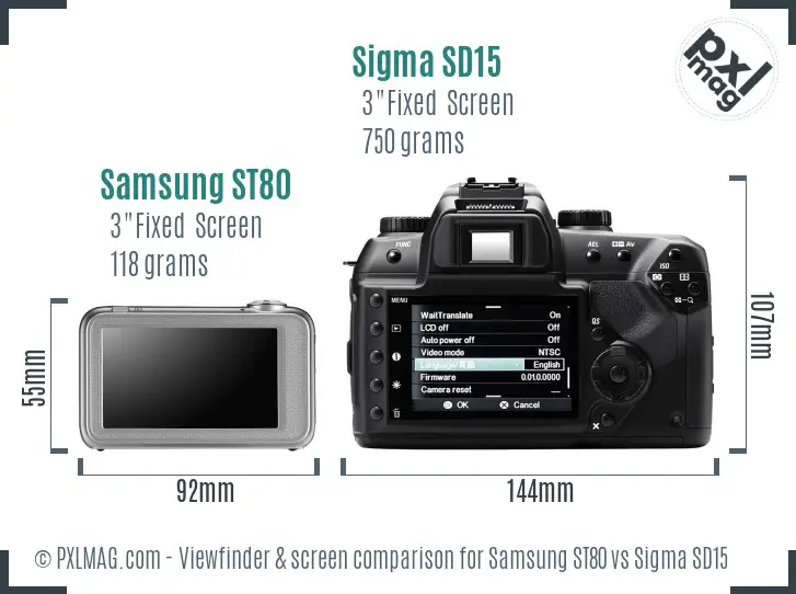 Samsung ST80 vs Sigma SD15 Screen and Viewfinder comparison