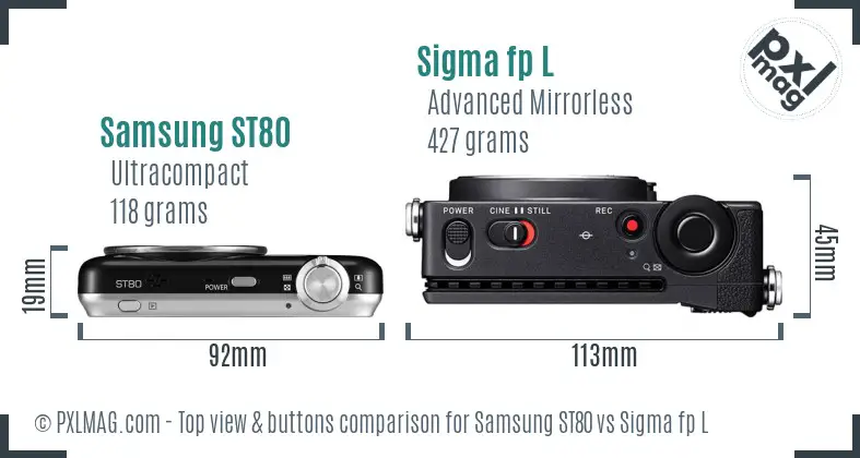 Samsung ST80 vs Sigma fp L top view buttons comparison