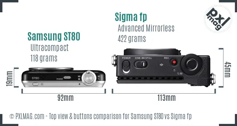 Samsung ST80 vs Sigma fp top view buttons comparison