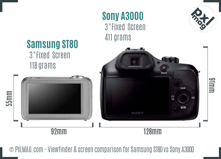 Samsung ST80 vs Sony A3000 Screen and Viewfinder comparison