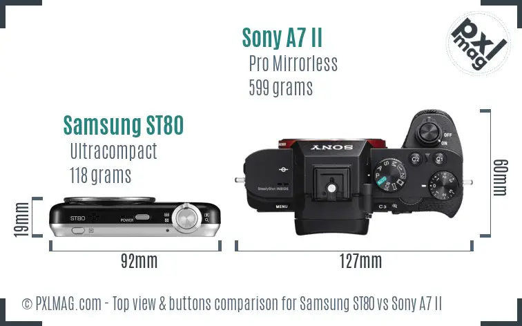 Samsung ST80 vs Sony A7 II top view buttons comparison