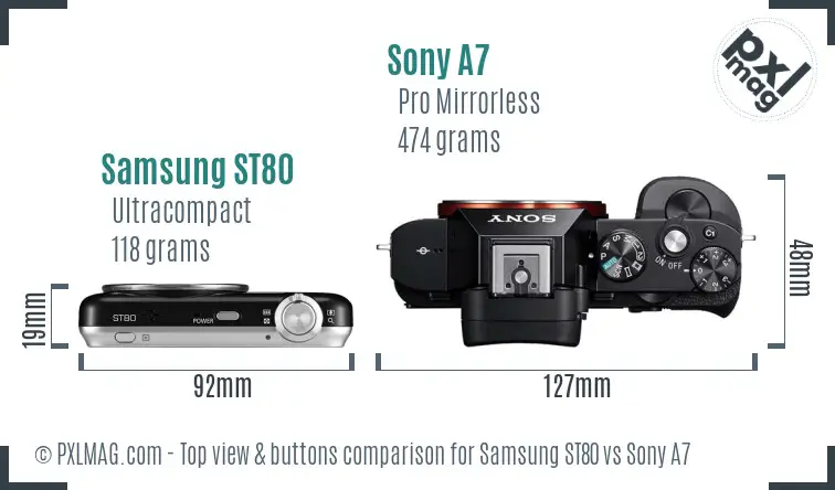 Samsung ST80 vs Sony A7 top view buttons comparison