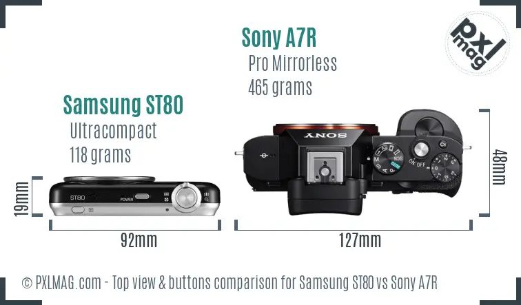 Samsung ST80 vs Sony A7R top view buttons comparison