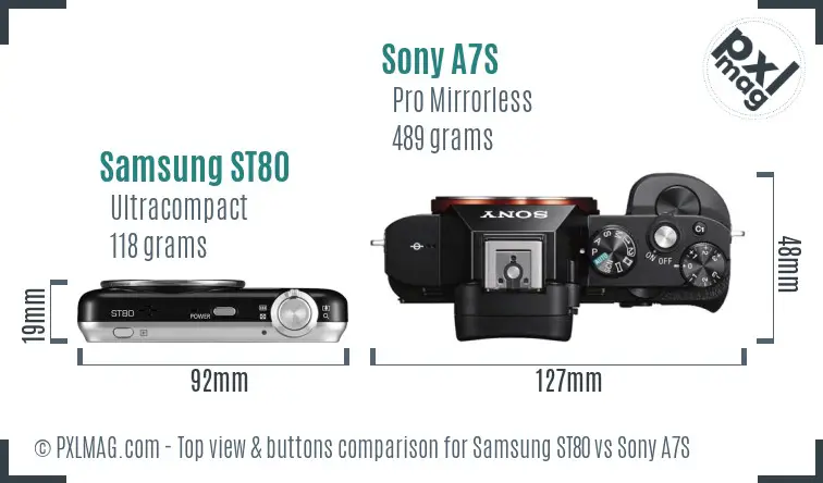 Samsung ST80 vs Sony A7S top view buttons comparison