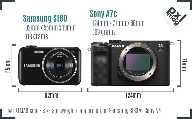 Samsung ST80 vs Sony A7c size comparison