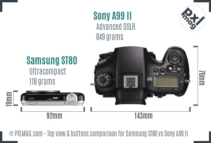 Samsung ST80 vs Sony A99 II top view buttons comparison
