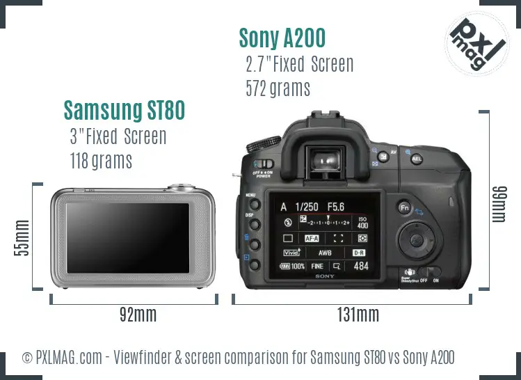 Samsung ST80 vs Sony A200 Screen and Viewfinder comparison