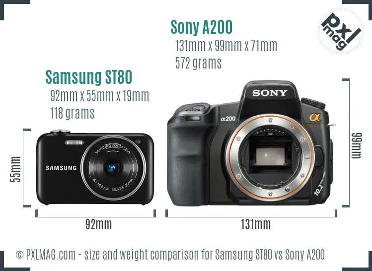 Samsung ST80 vs Sony A200 size comparison
