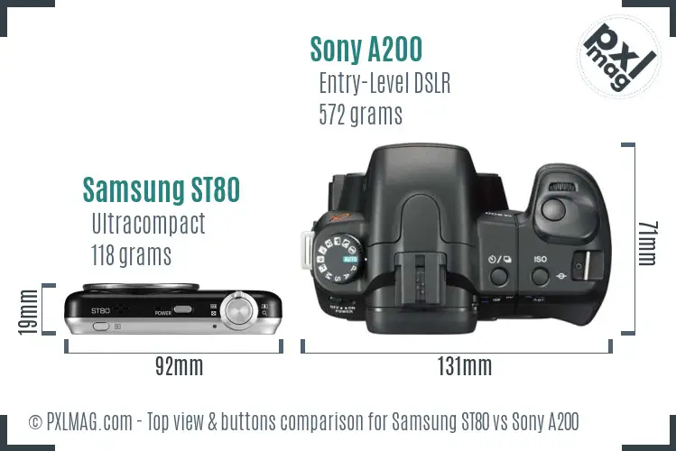 Samsung ST80 vs Sony A200 top view buttons comparison