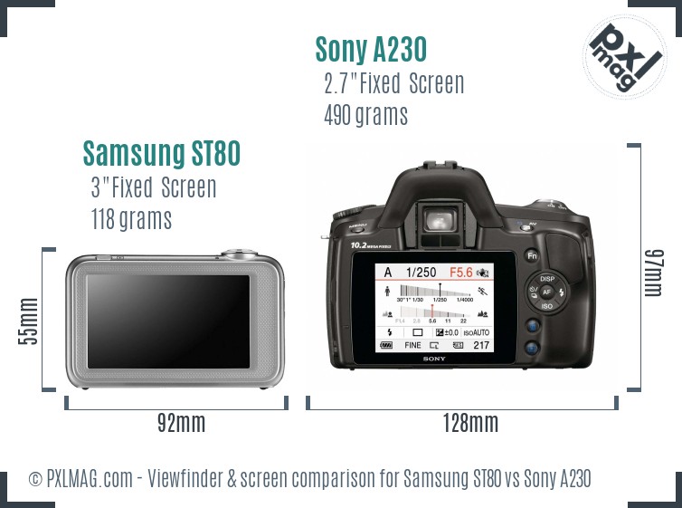 Samsung ST80 vs Sony A230 Screen and Viewfinder comparison
