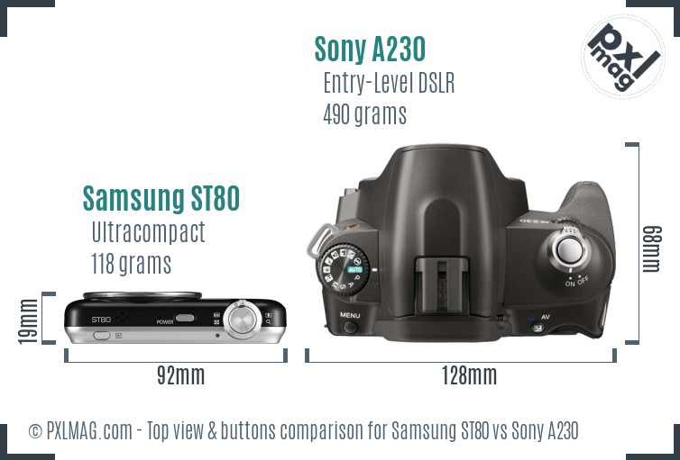 Samsung ST80 vs Sony A230 top view buttons comparison