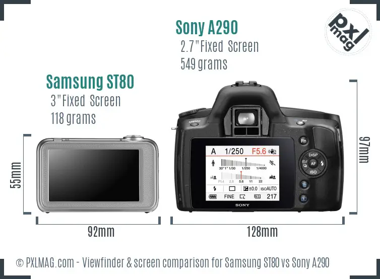 Samsung ST80 vs Sony A290 Screen and Viewfinder comparison