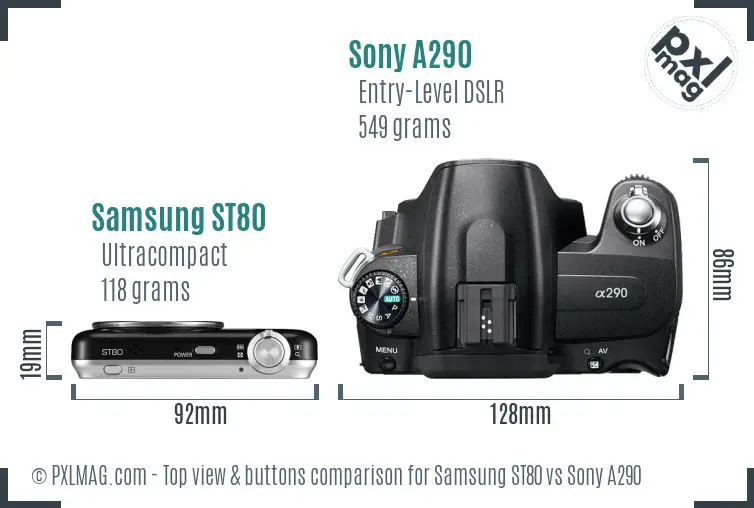 Samsung ST80 vs Sony A290 top view buttons comparison
