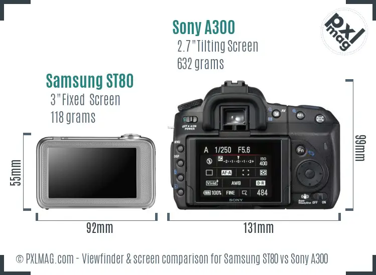 Samsung ST80 vs Sony A300 Screen and Viewfinder comparison