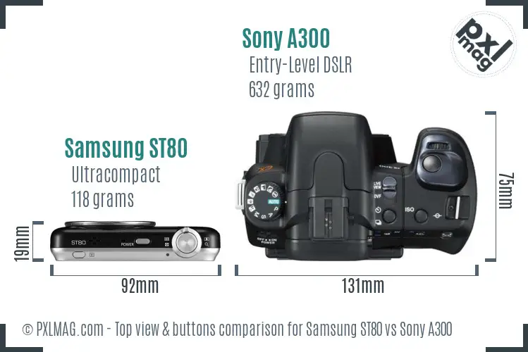 Samsung ST80 vs Sony A300 top view buttons comparison