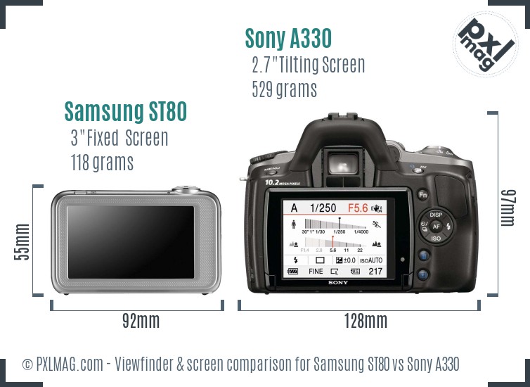 Samsung ST80 vs Sony A330 Screen and Viewfinder comparison