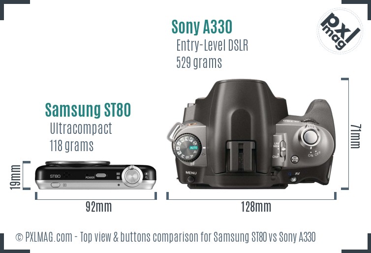 Samsung ST80 vs Sony A330 top view buttons comparison