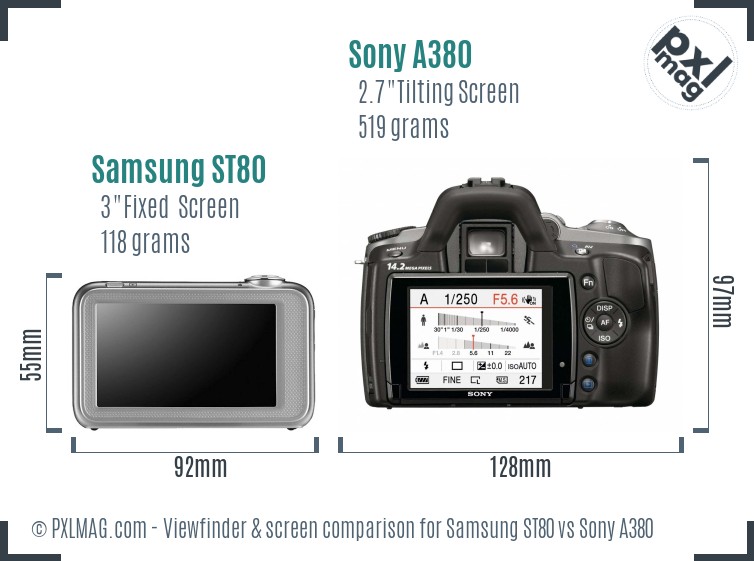 Samsung ST80 vs Sony A380 Screen and Viewfinder comparison