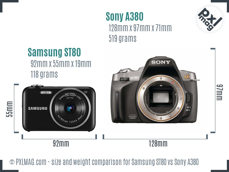 Samsung ST80 vs Sony A380 size comparison