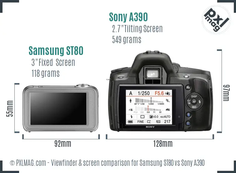 Samsung ST80 vs Sony A390 Screen and Viewfinder comparison